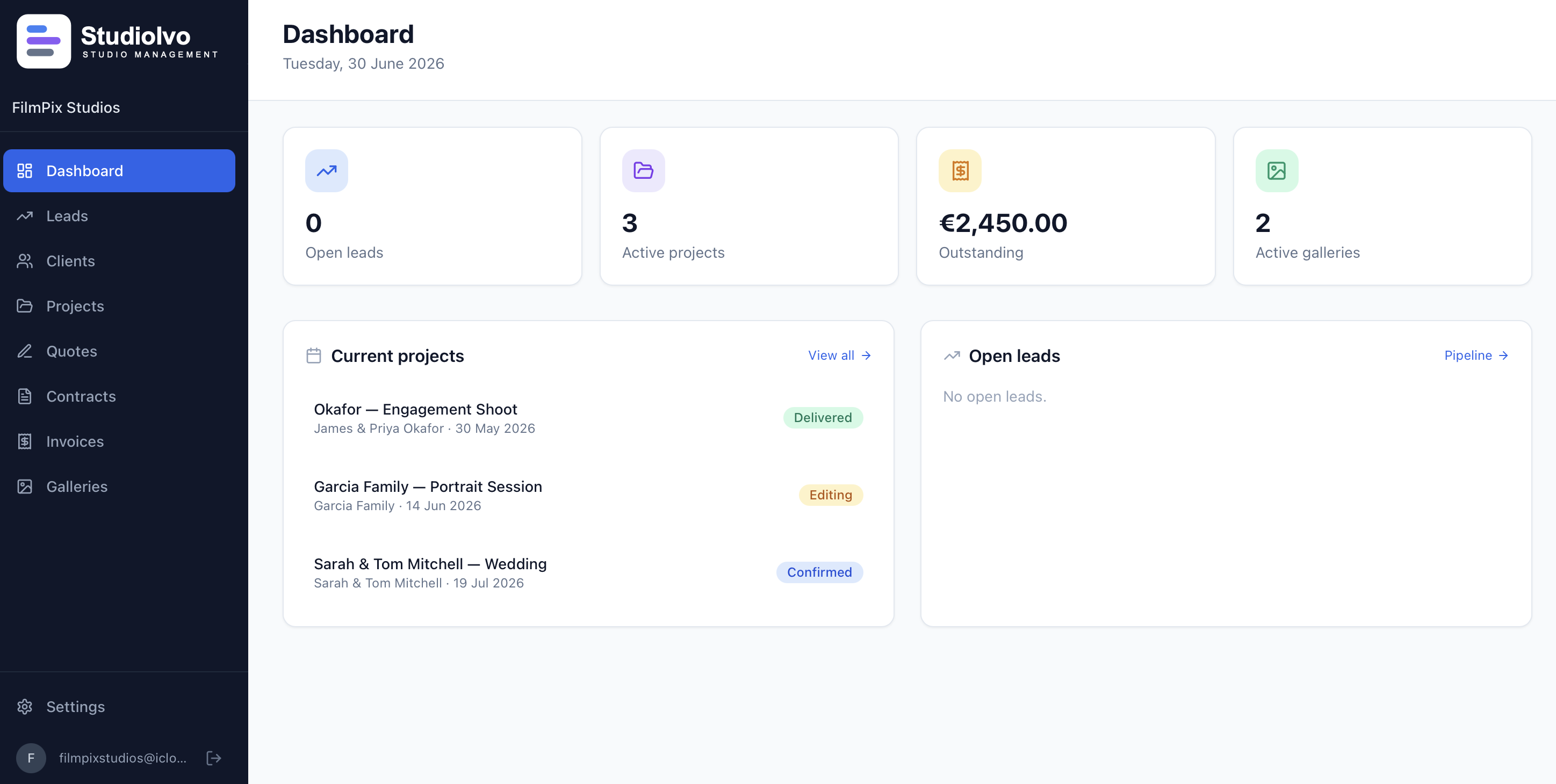 StudioIvo dashboard